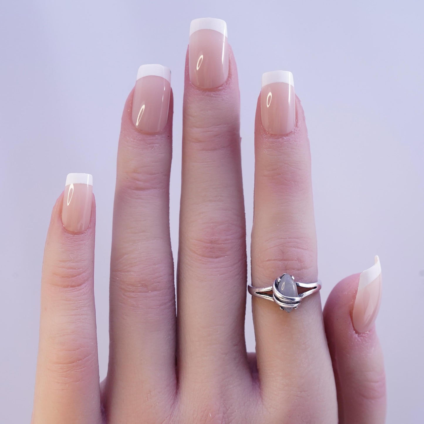 Size 5.5, VTG 925 Sterling Silver Chalcedony Cocktail Ring, 925 statement band