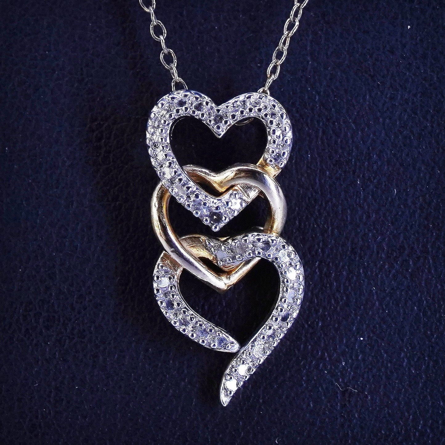 18”, vermeil yellow gold Sterling 925 silver necklace diamond heart pendant