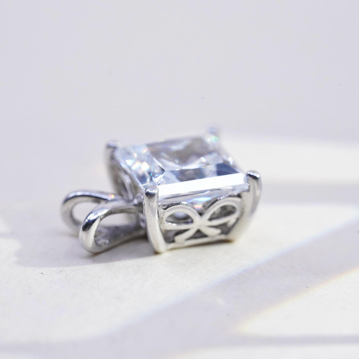 Vintage sterling silver square cz pendant, 925 charm