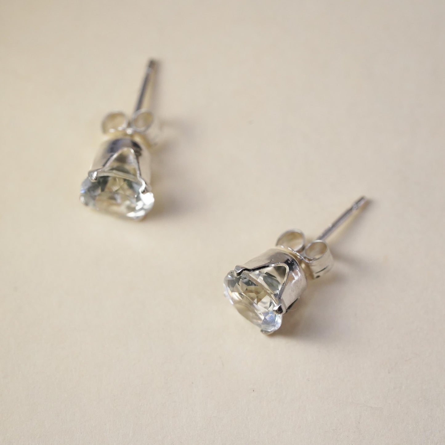 6mm, Vintage sterling 925 silver genuine round cz studs, earrings