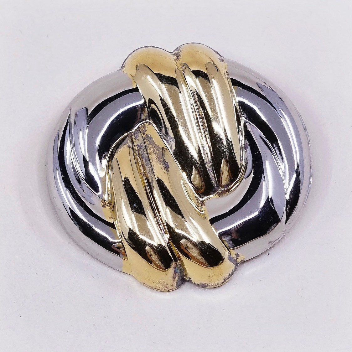Vintage two tone Sterling silver handmade brooch, Ribbed 925 silver modernist pin, stamped Ster