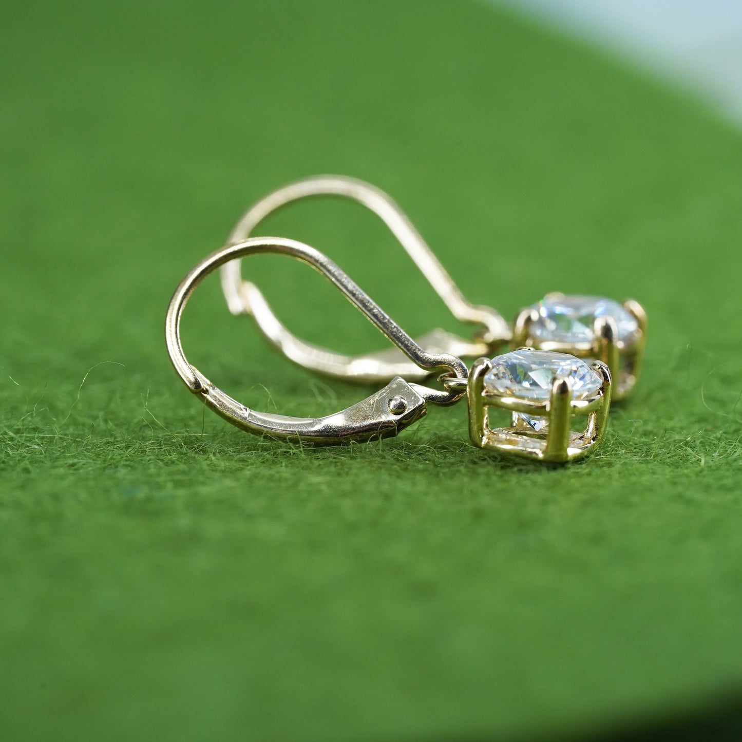Vintage vermeil gold over sterling 925 silver handmade earrings with round CZ