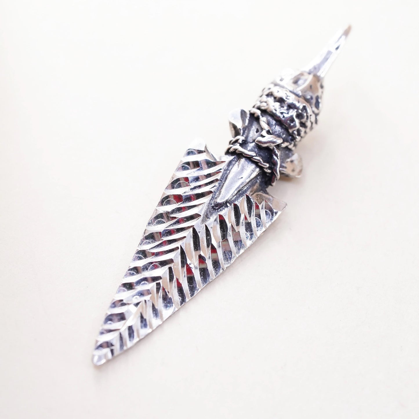 vintage southwestern Black Hills handmade sterling 925 textured arrow pendant