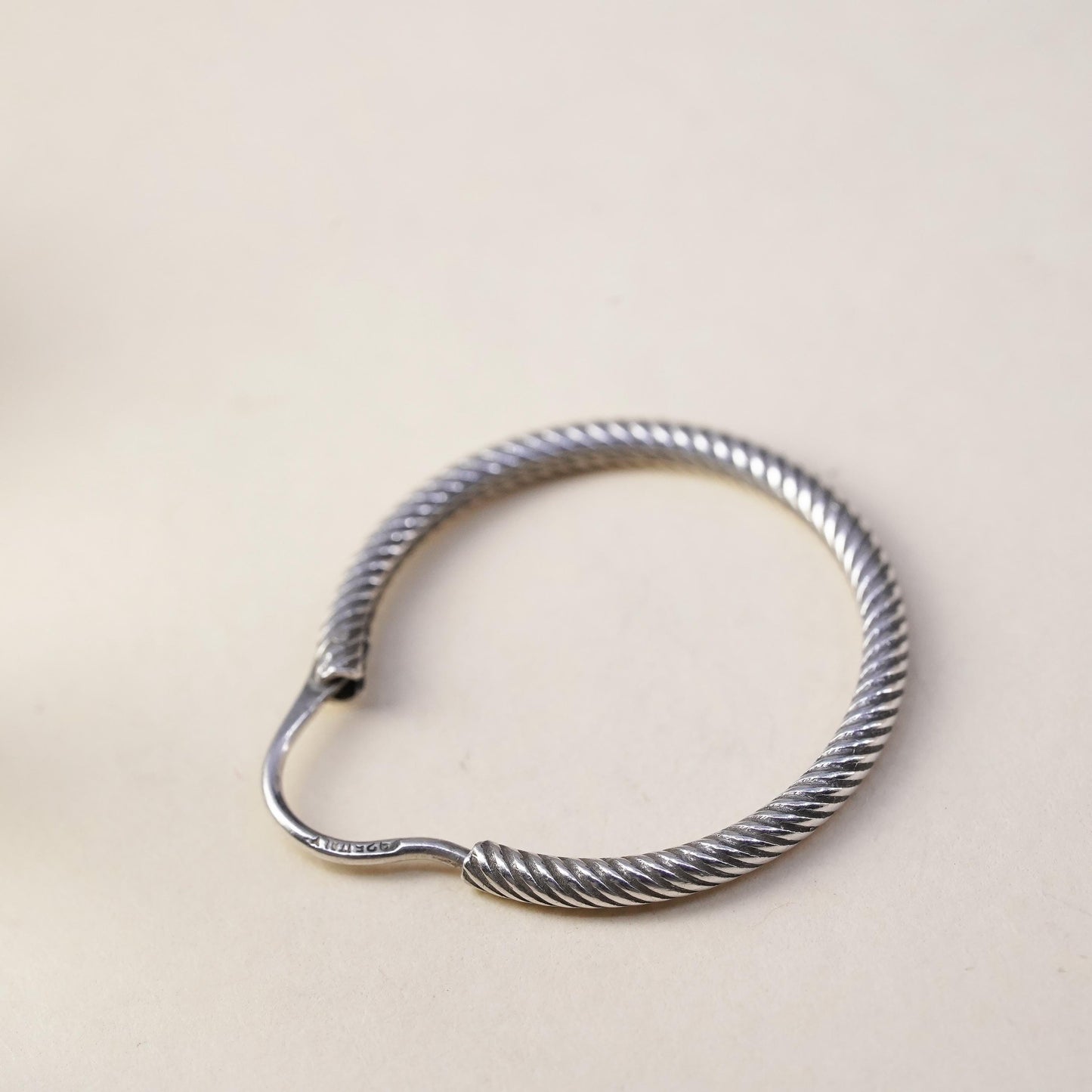 0.75", Vintage sterling silver loop single earring, fashion cable twisted hoop