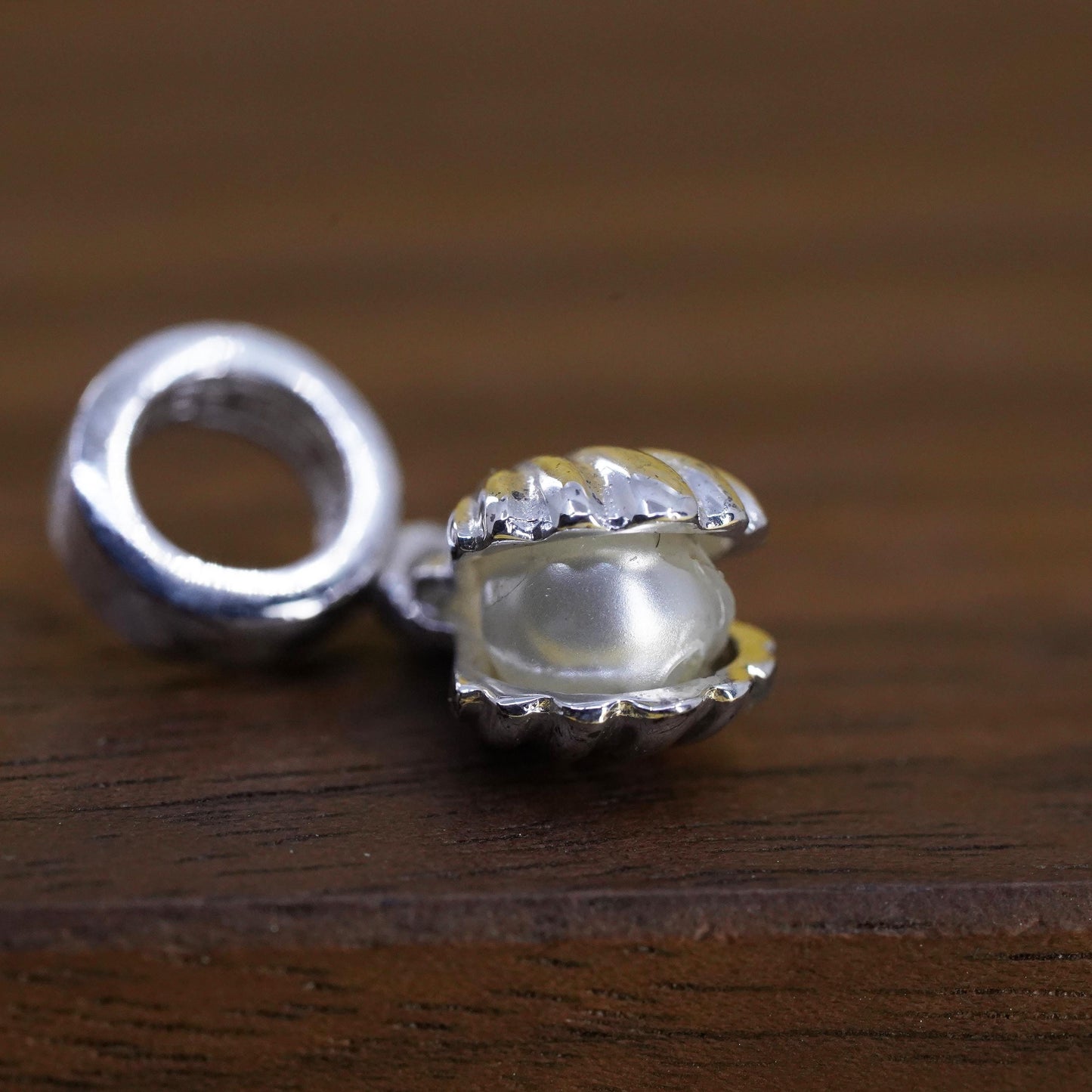 Vintage Sterling silver handmade pendant, 925 shell charm with pearl