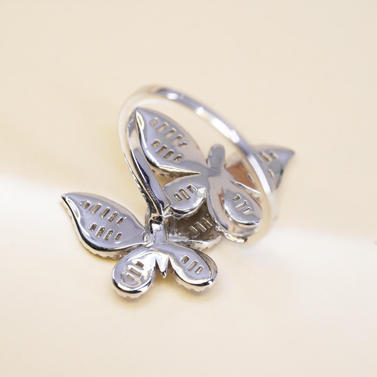SZ 8.25 Sterling Silver 925 CZ Butterfly Ring, Sparkling Cluster Cubic Zirconia