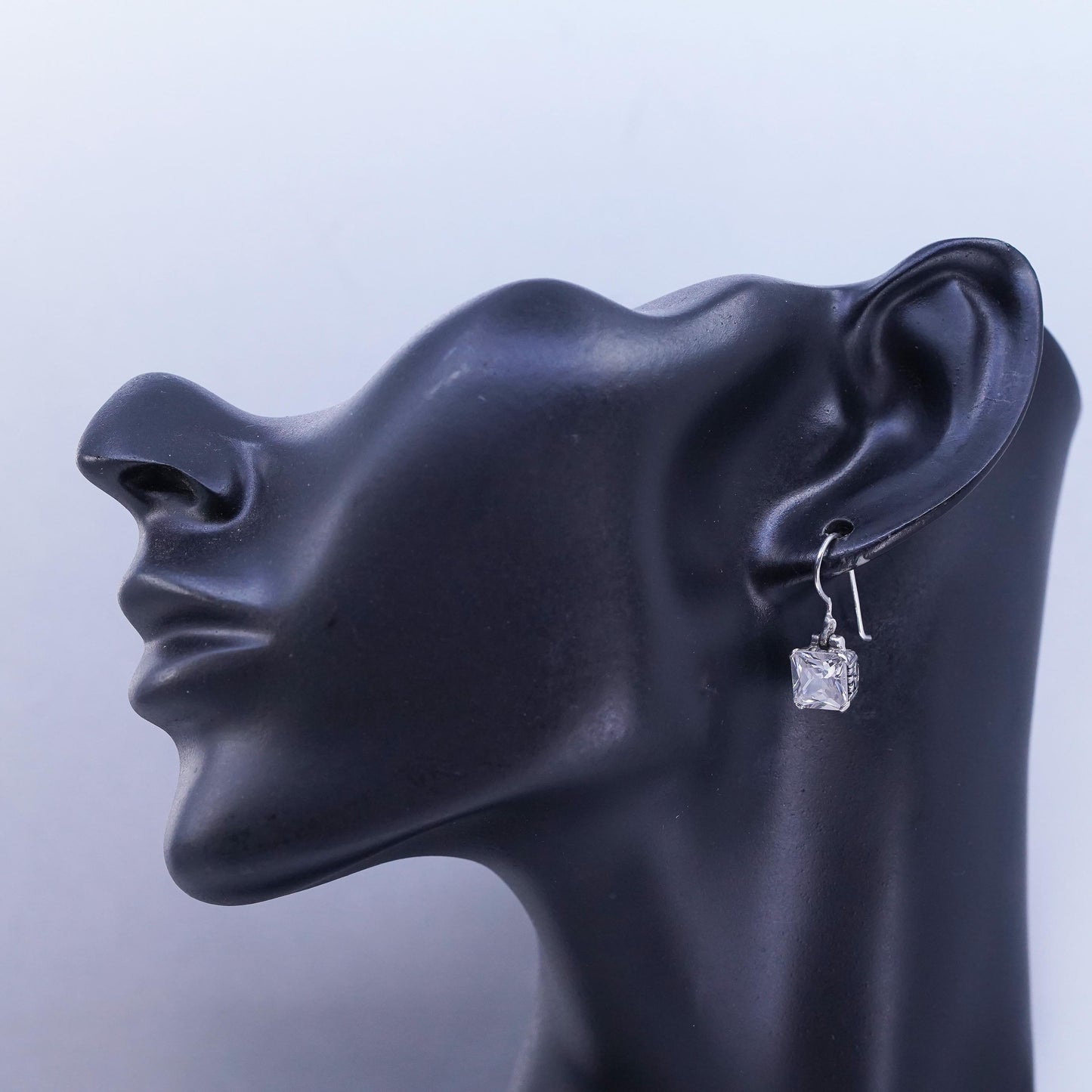 Vintage Israel Sterling 925 silver handmade square earrings with Cz
