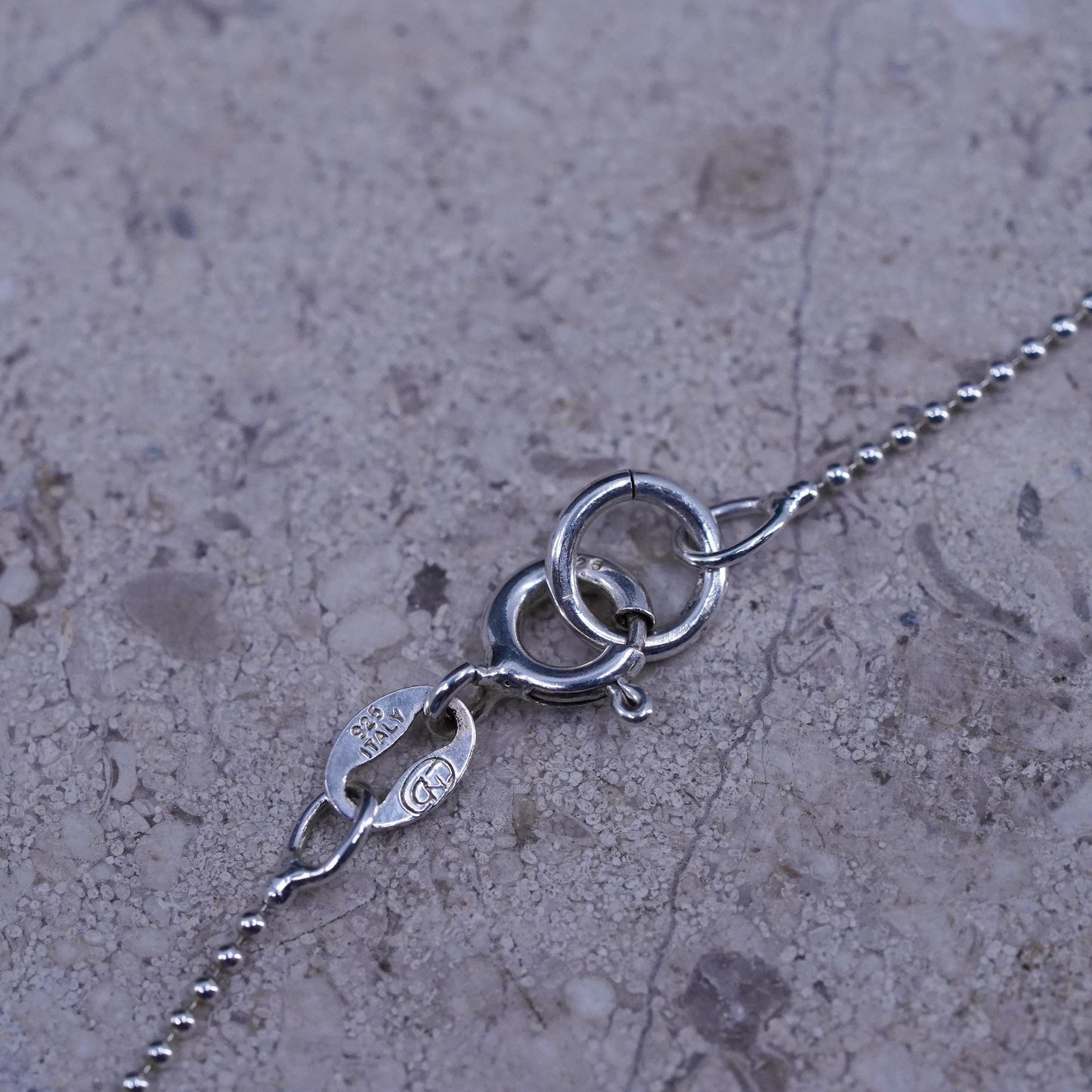 16", vintage Sterling silver necklace, 925 bead chain tag moon heart pendant