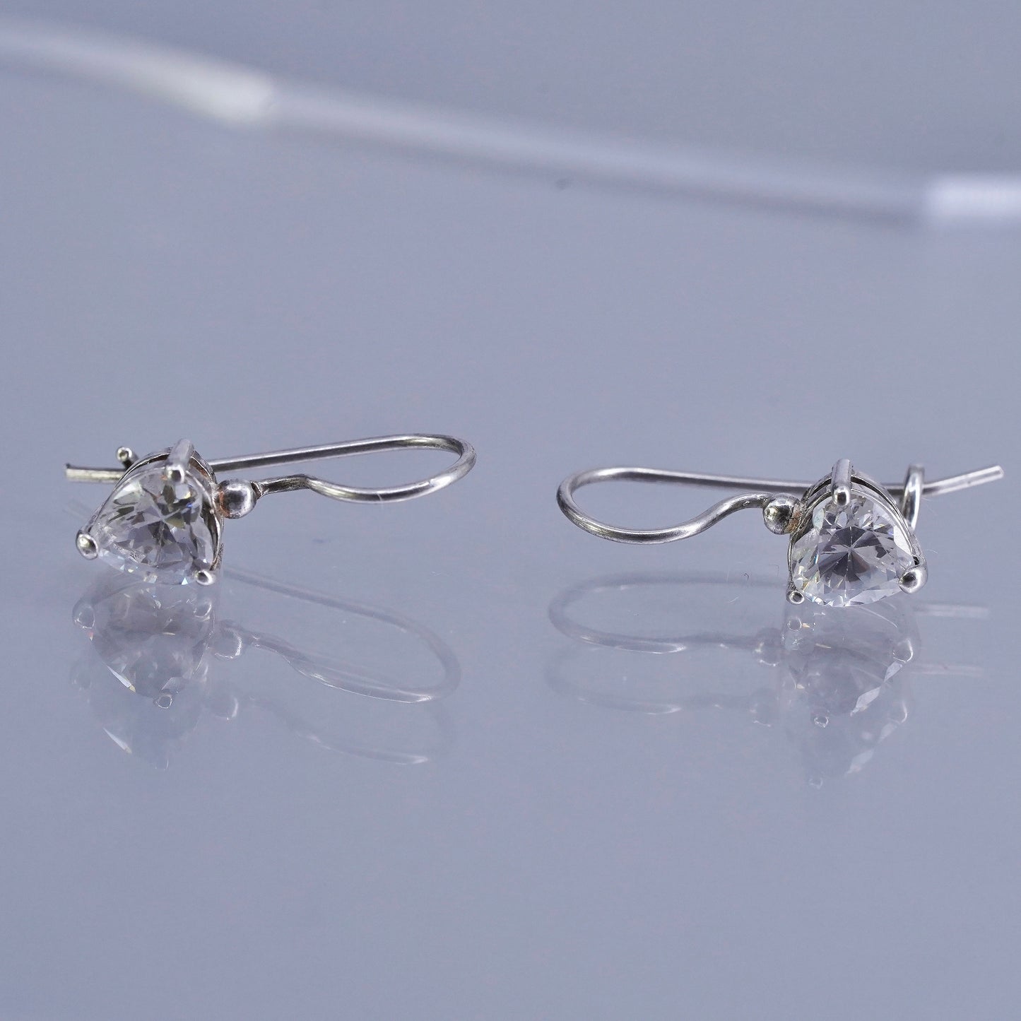 Vintage Sterling 925 silver handmade earrings with heart Cz