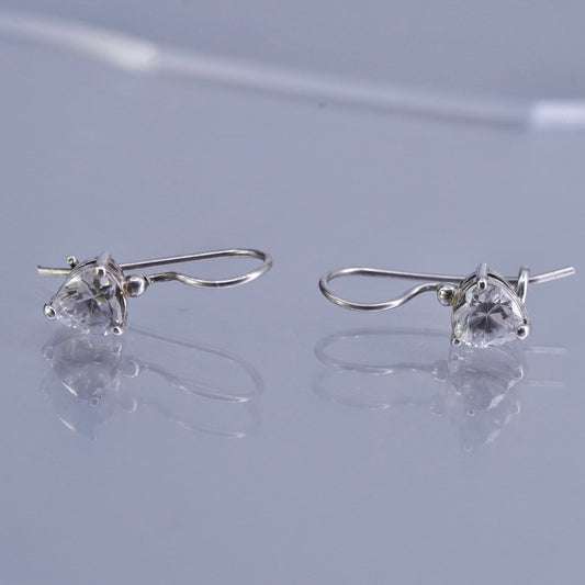 Vintage Sterling 925 silver handmade earrings with heart Cz