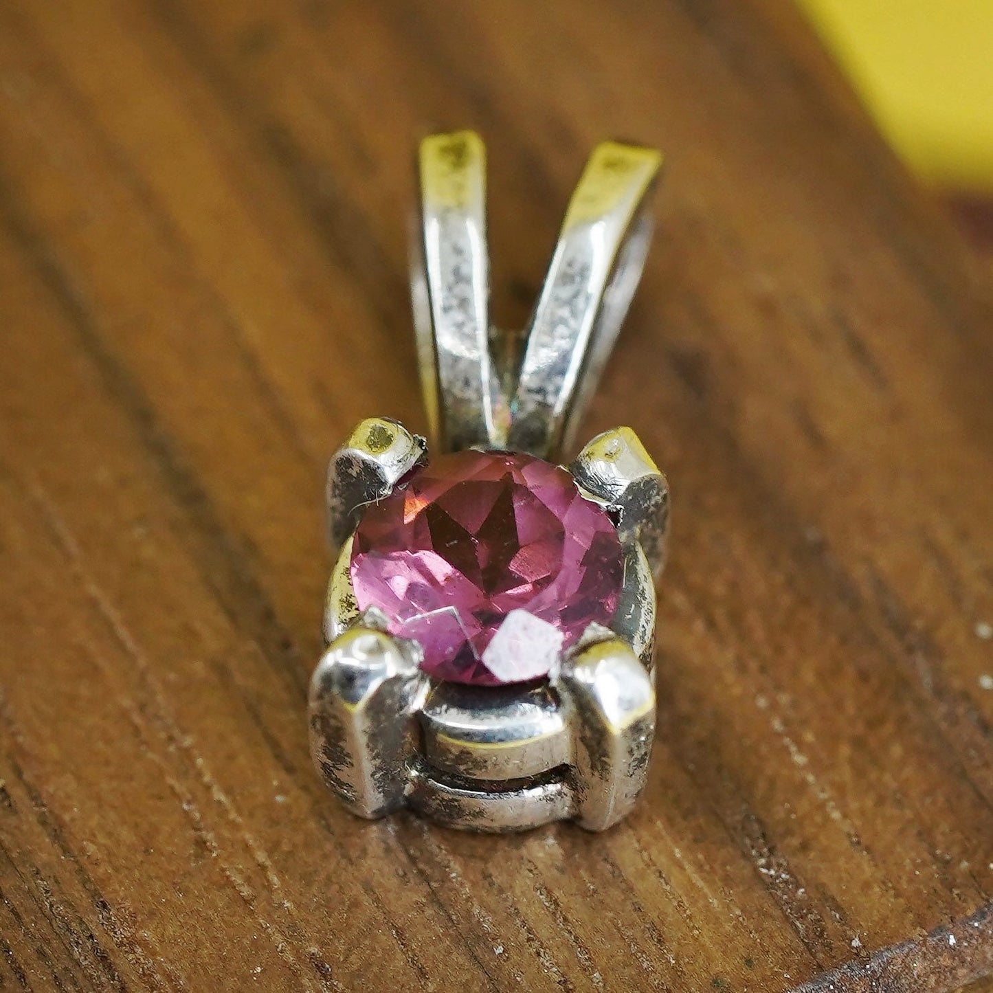 Vintage Sterling 925 silver handmade pendant with pink crystal