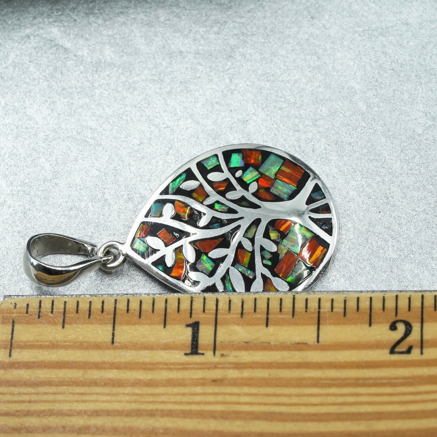 vintage southwestern sterling 925 silver family tree pendant with opal inlay