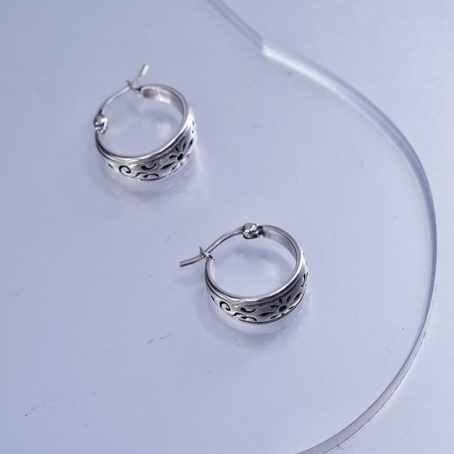 0.5”, vintage Sterling silver handmade earrings, 925 huggie hoops