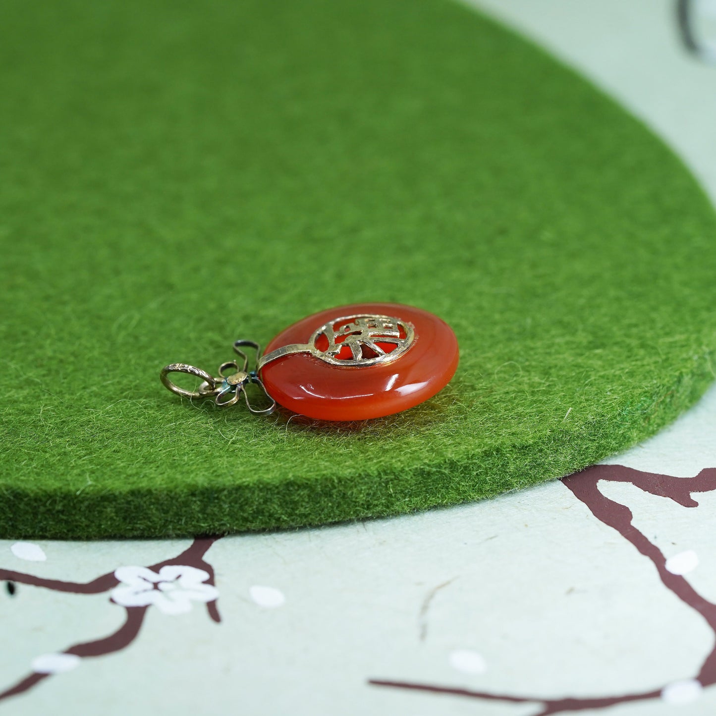 vermeil gold sterling silver happyniess pendant, 925 filigree circle carnelian