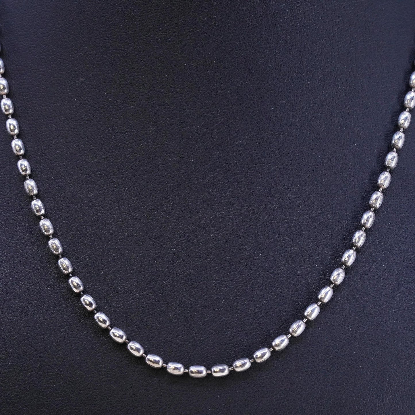 18”, 3mm, vintage Sterling silver necklace, Italian 925 oval bead chain