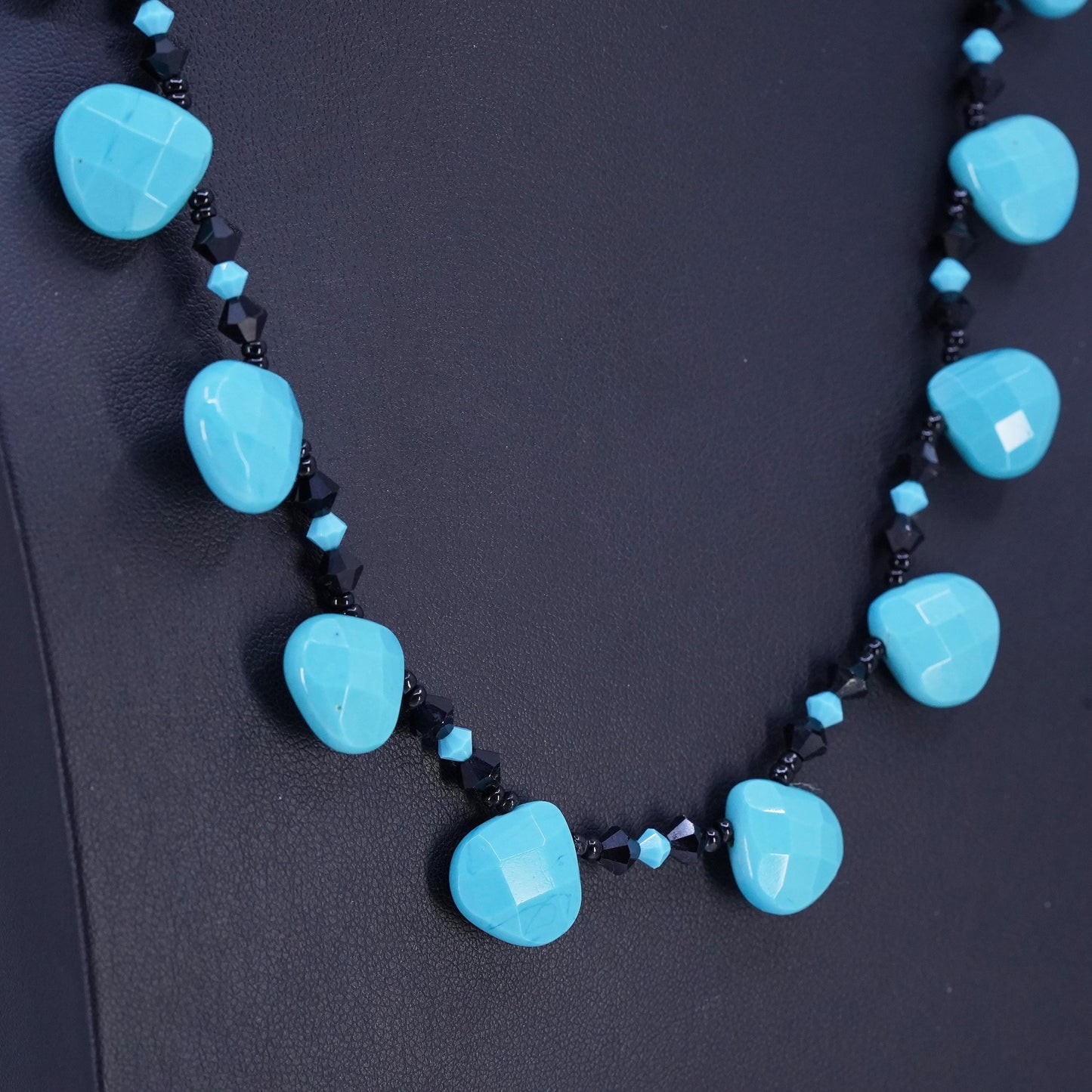 20”, vintage handmade necklace with turquoise beads and toggle closure
