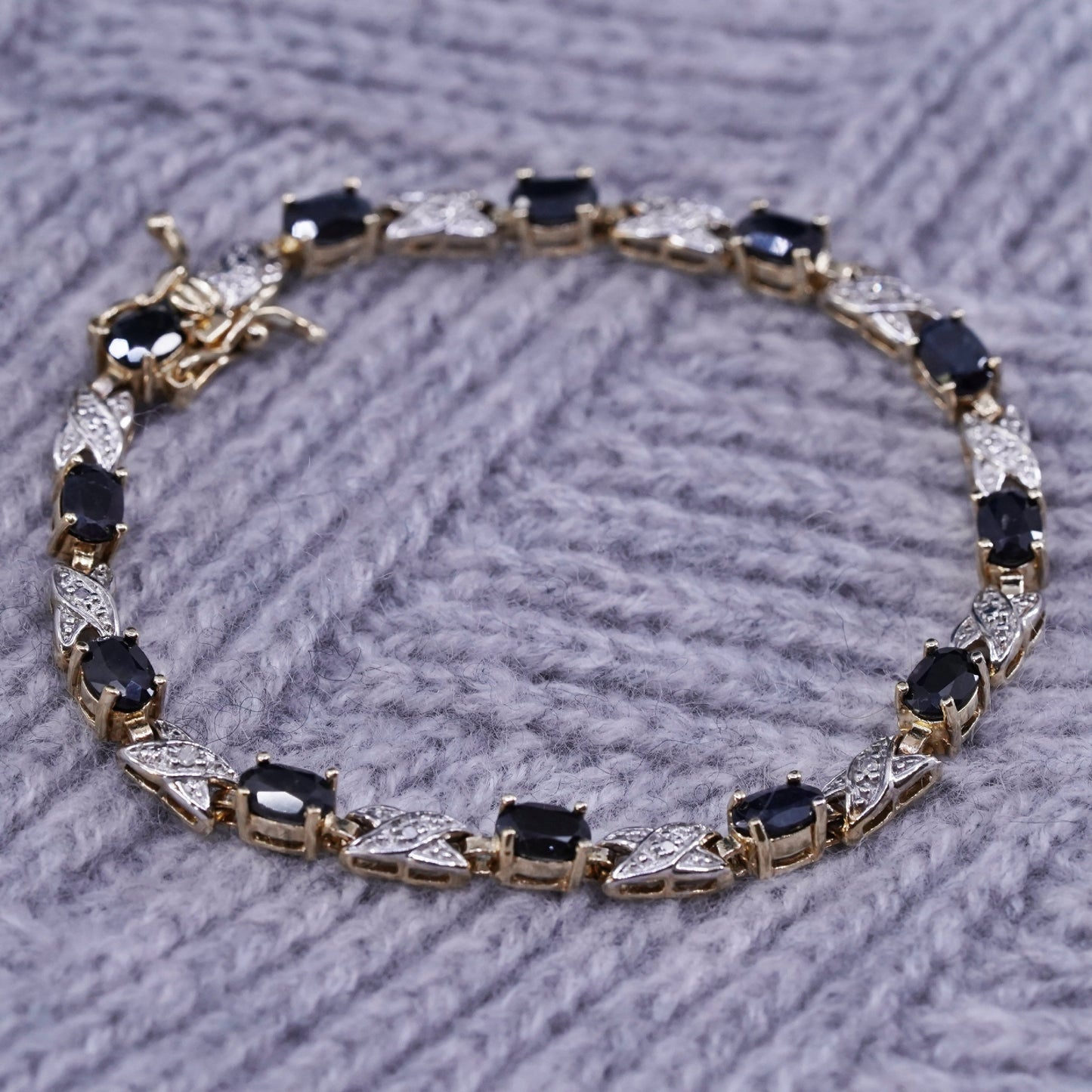 7”, vermeil gold over sterling 925 silver tennis bracelet with sapphire diamond