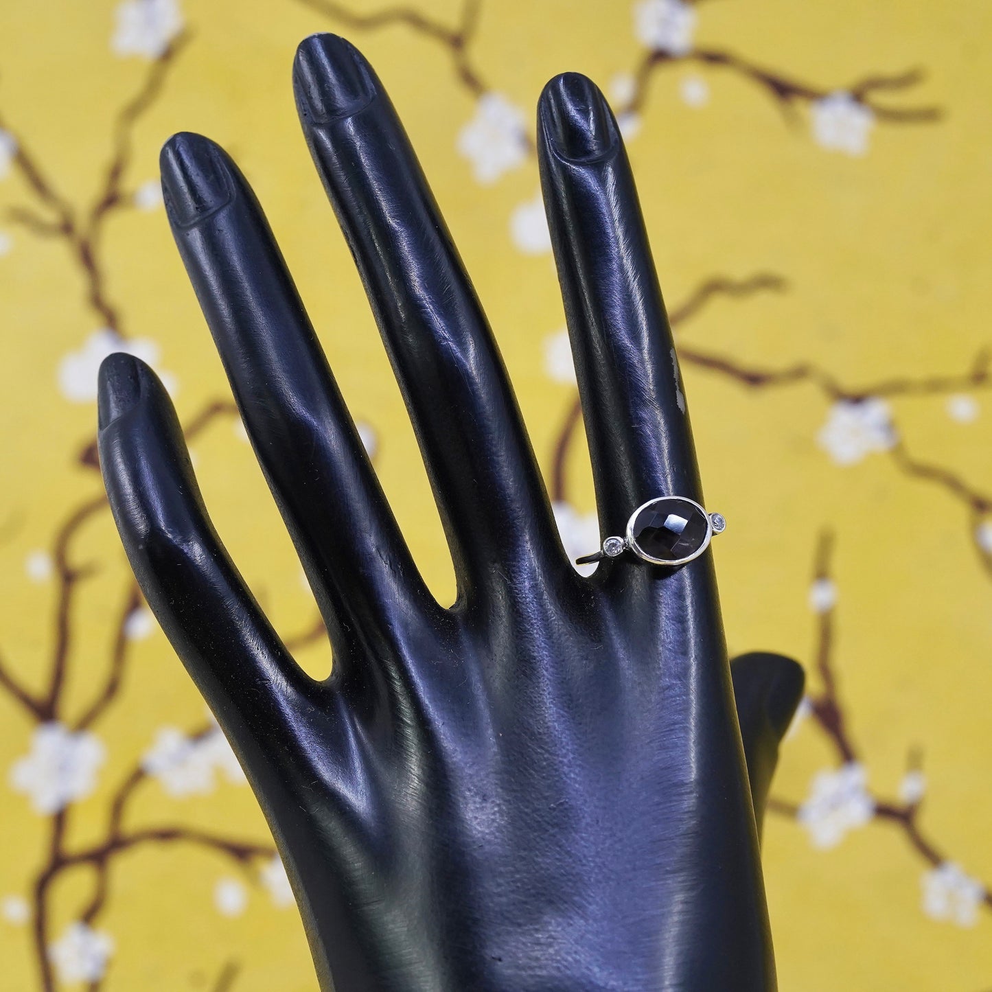 Size 7, vintage handmade statement ring, Sterling Silver smoky topaz Ring
