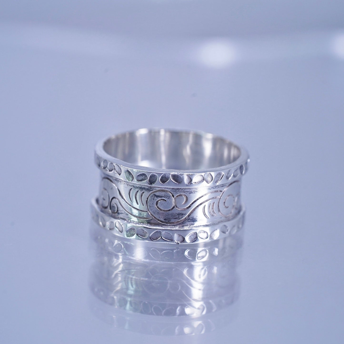 Size 9, Designer Milo Sterling 925 silver ring, wide textured band