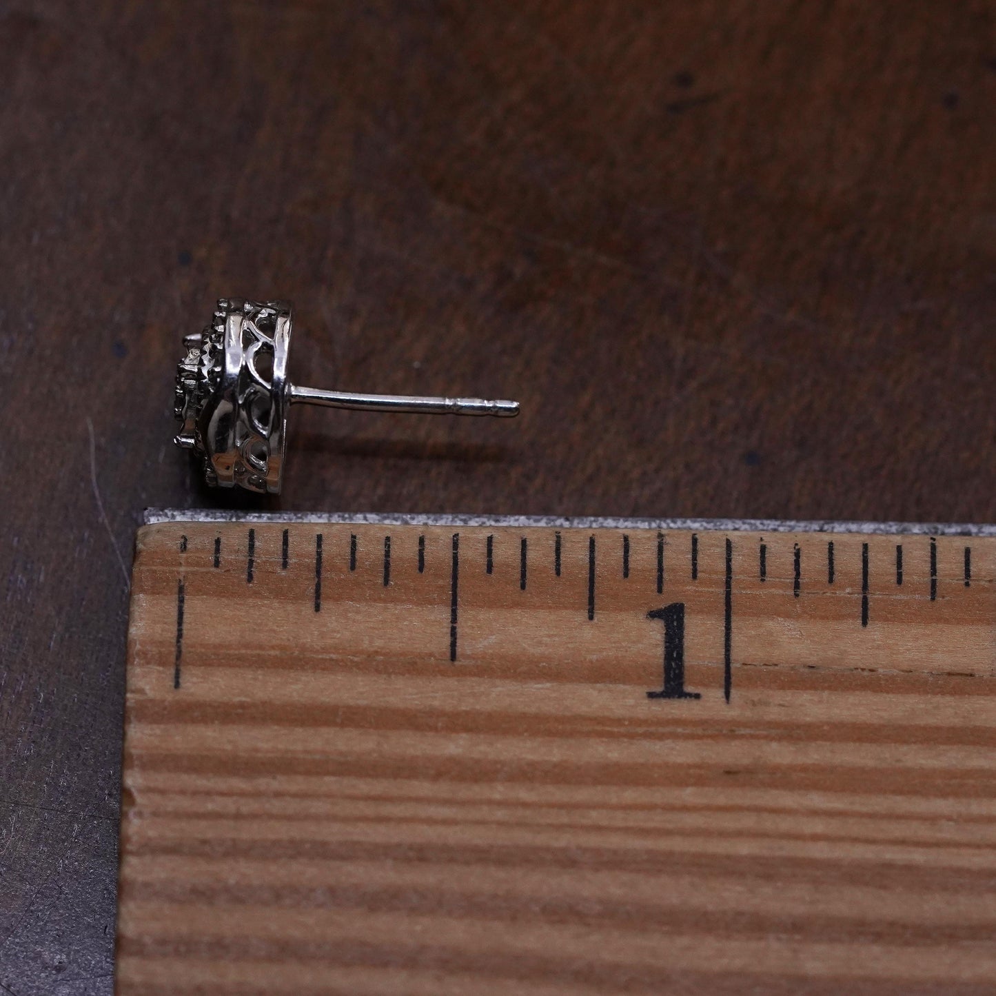 Vintage handmade single earring. Sterling 925 silver stud with cluster diamonds