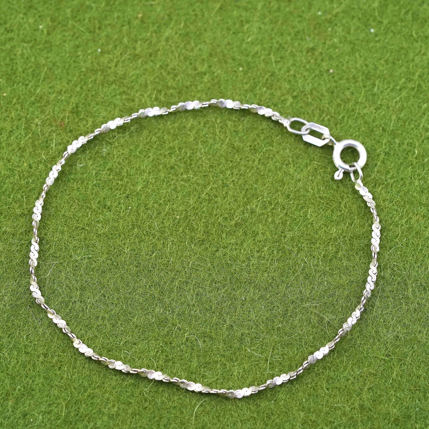 7", 1mm, Vintage sterling silver bracelet, Italy 925 twisted s link chain