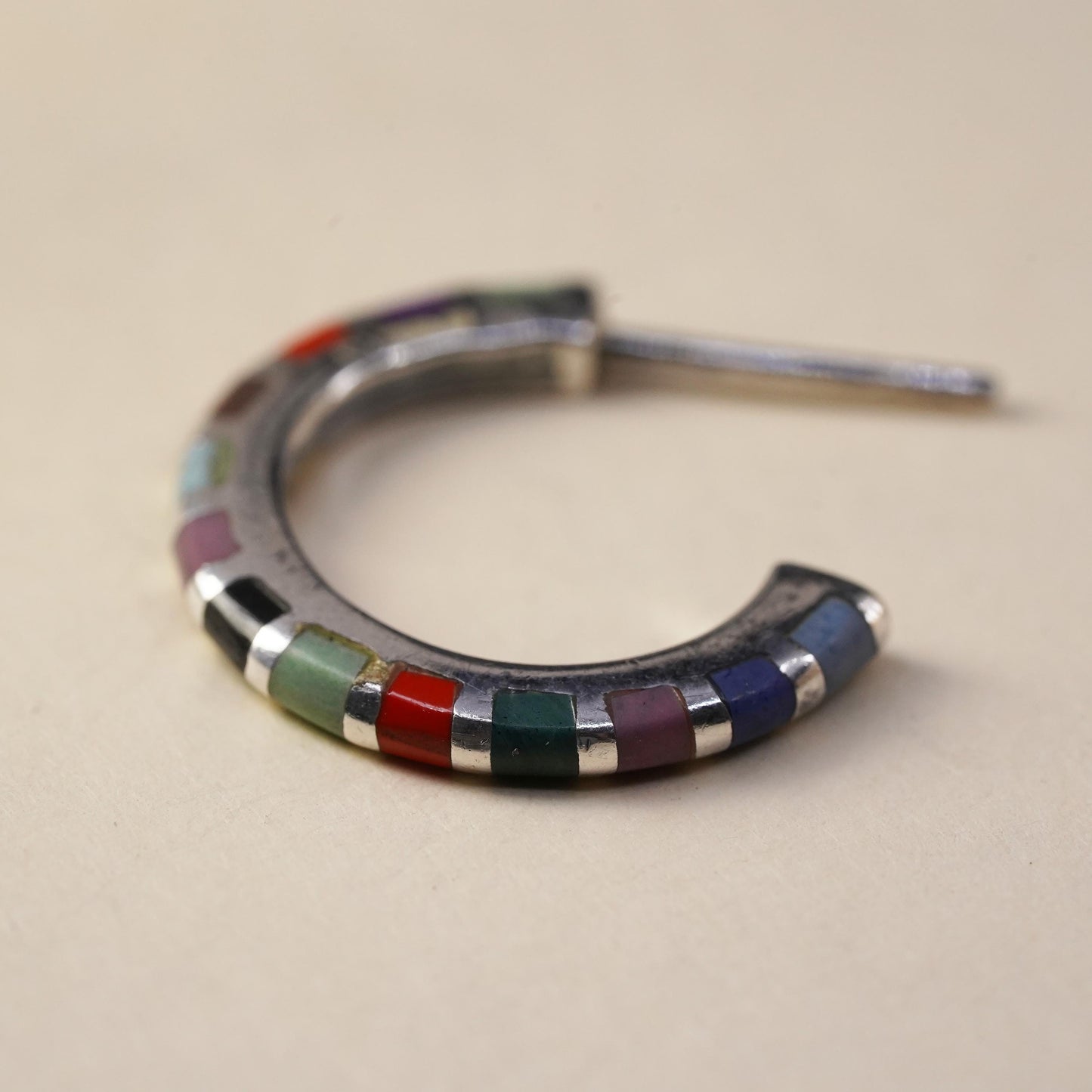 southwestern single earring. Sterling 925 silver huggie stud with turquoise