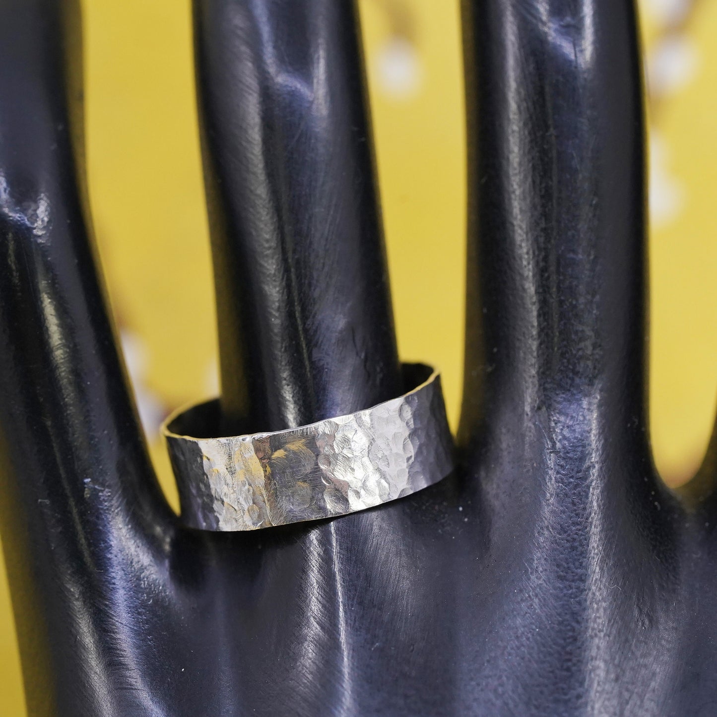size 11.25, vintage Sterling silver handmade ring, 925 hammered wedding band