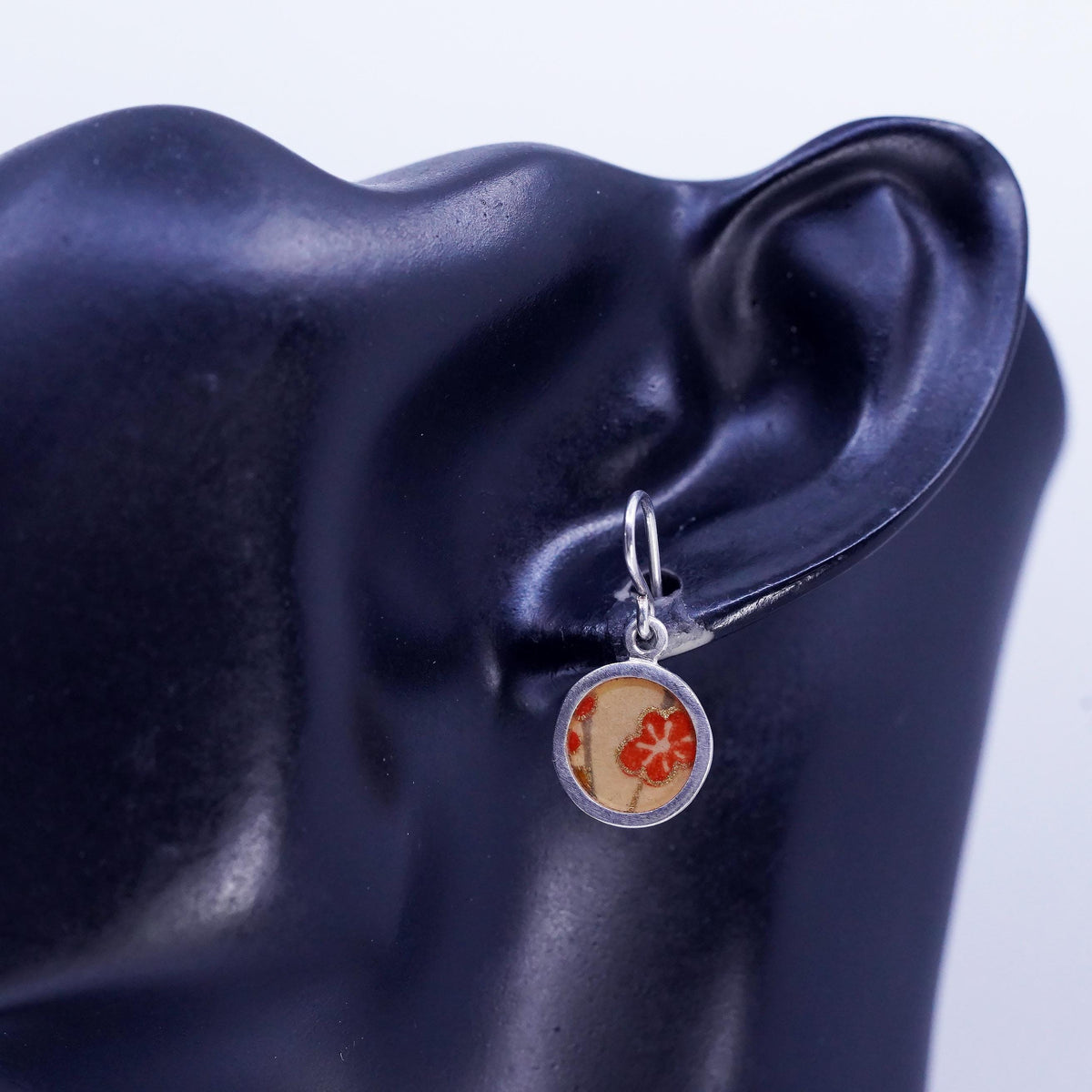 Susan Fleming Sterling 925 Silver Earrings, solid 925 silver Resin Flower paint