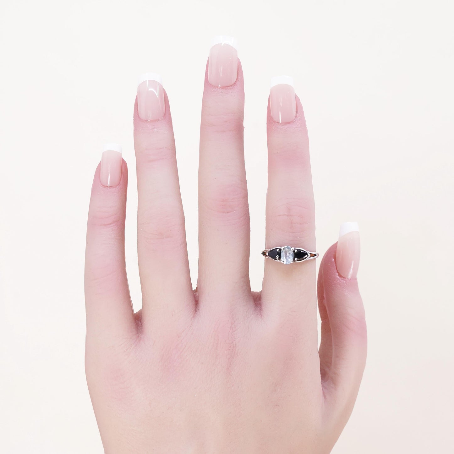 Size 6, vintage Sterling 925 silver engagement ring with crystal and sapphire