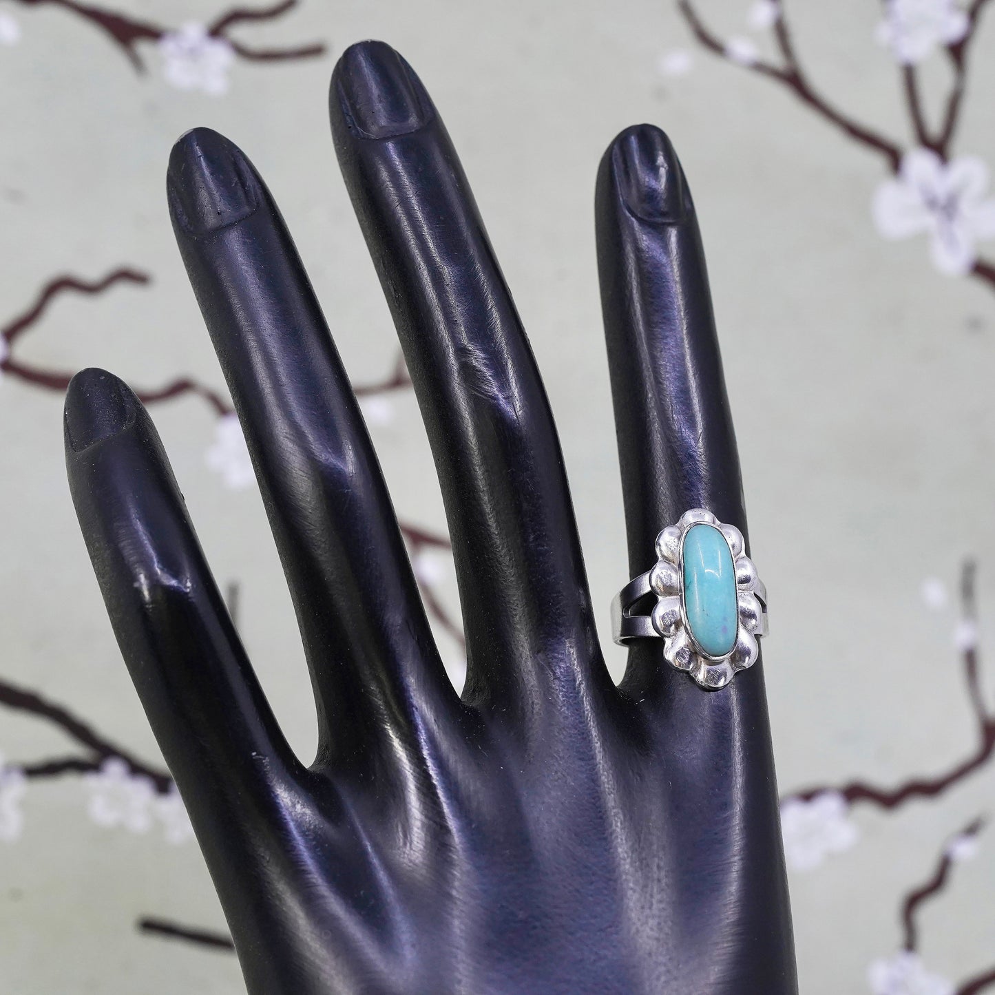 Size 6.25, Native American bell post sterling silver ring, 925 band turquoise