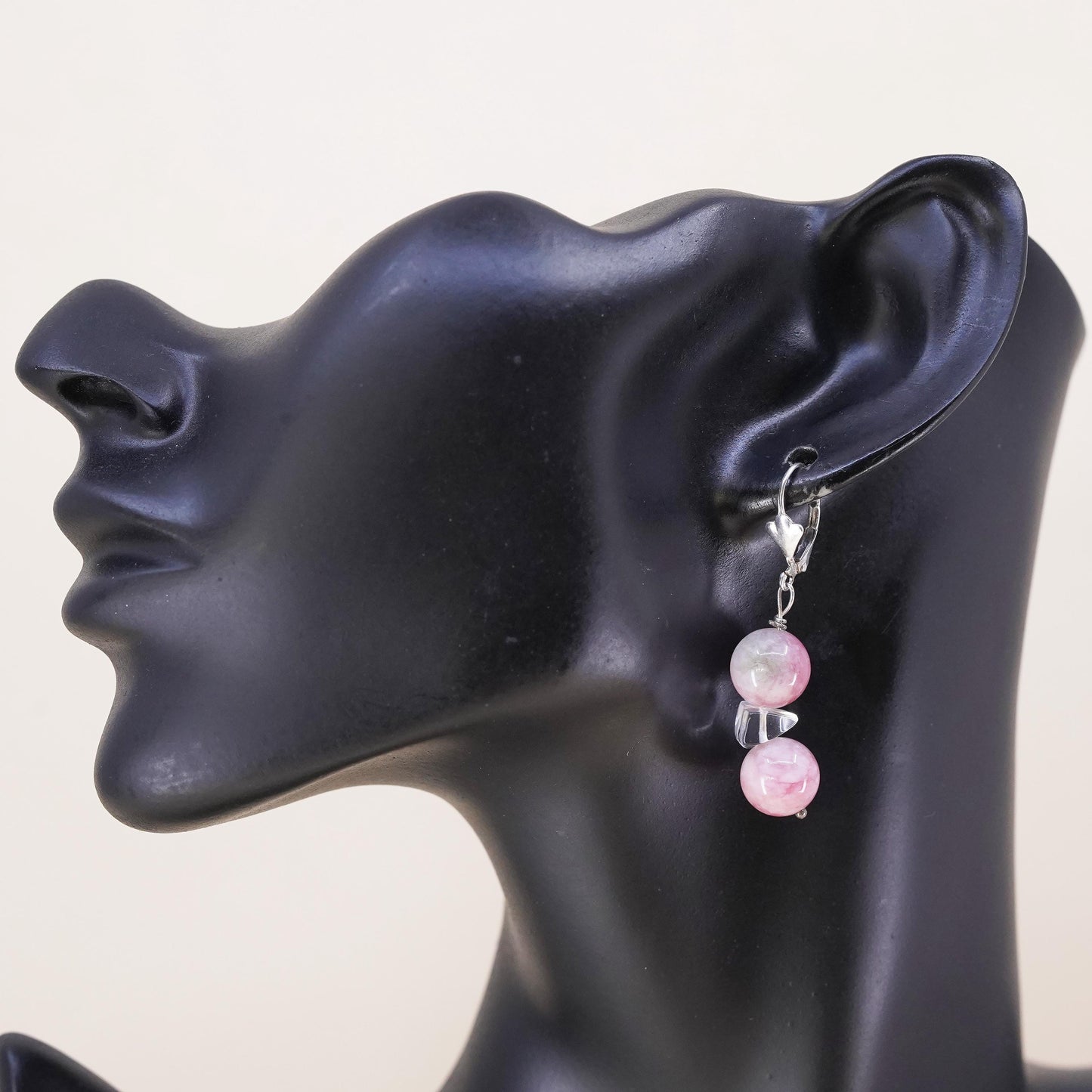 Southwestern sterling silver 925 handmade single earring with pink quartz bead