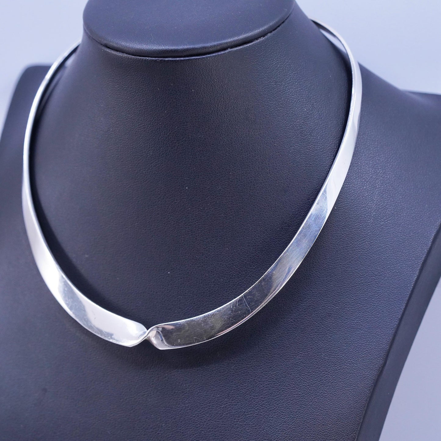 12", VTG Mexican Sterling silver necklace, twisted 925 choker collar necklace