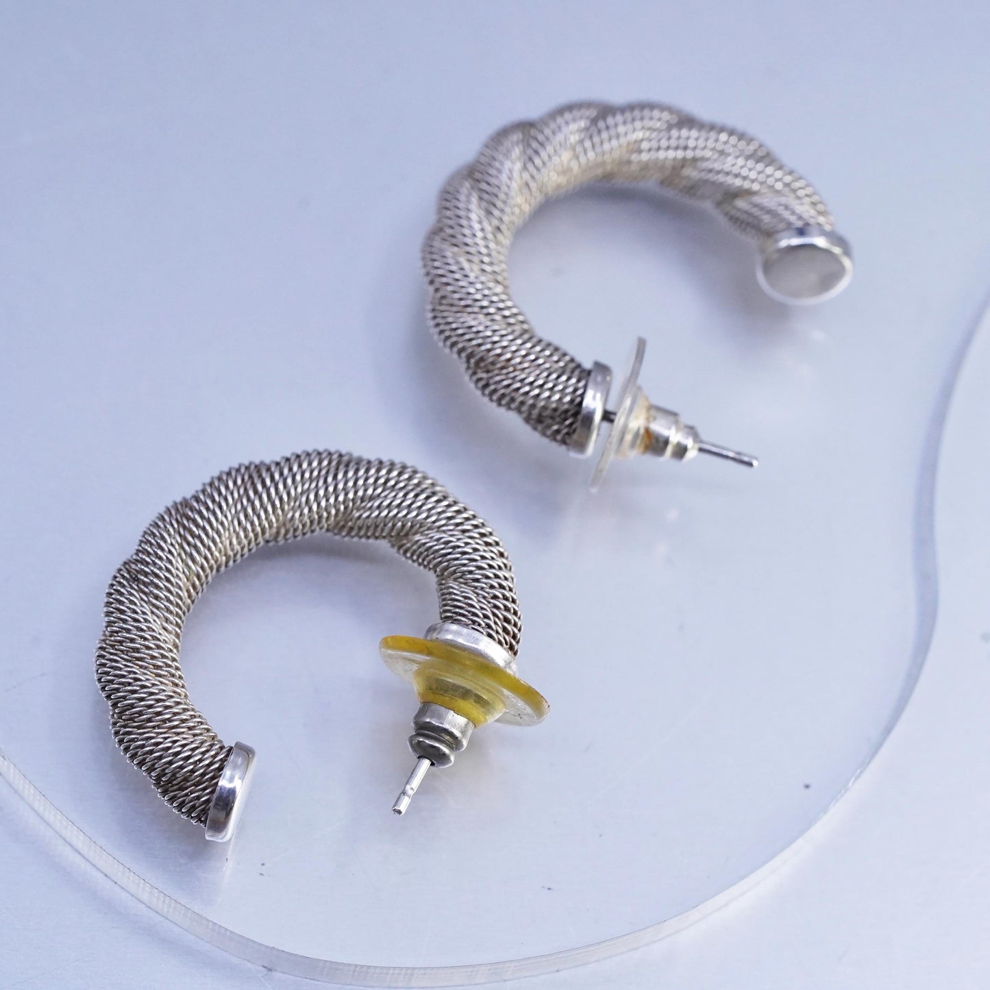 1.25", vintage Italian Sterling silver handmade earrings, 925 huggie hoops