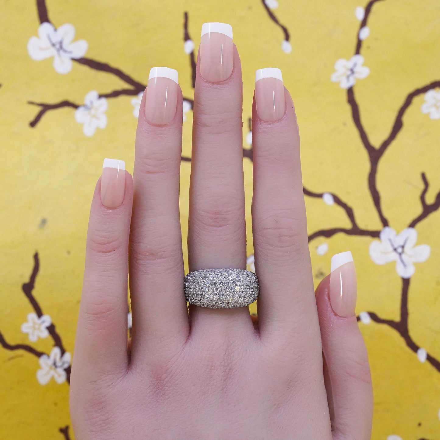 Size 8.25 vintage Sterling silver 925 cluster cz dome ring, statement band
