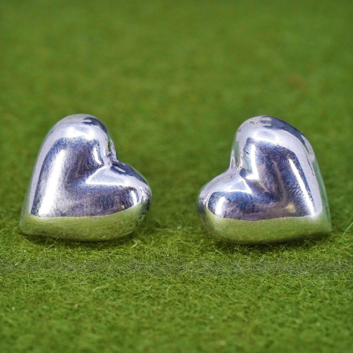 Vintage Mexican Sterling silver handmade earrings, 925 heart studs