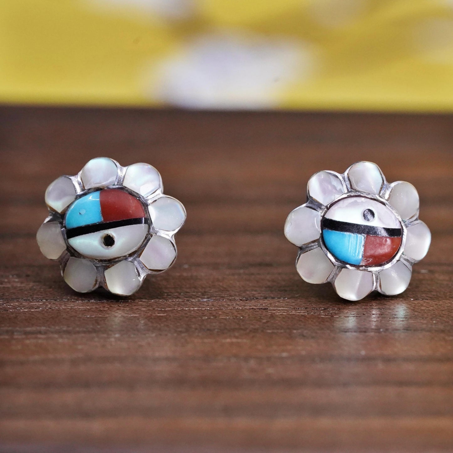 Native American Sterling 925 silver handmade zuni studs earrings turquoise