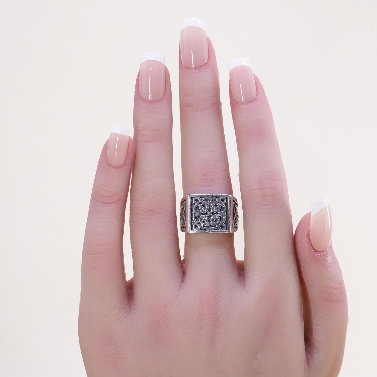 Size 6.5, VTG sterling silver handmade wired ring, 925 irish entwined knot band