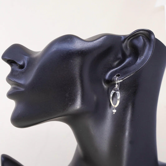 Vintage sterling 925 silver handmade marquise shaped earrings w/ pearl dangles