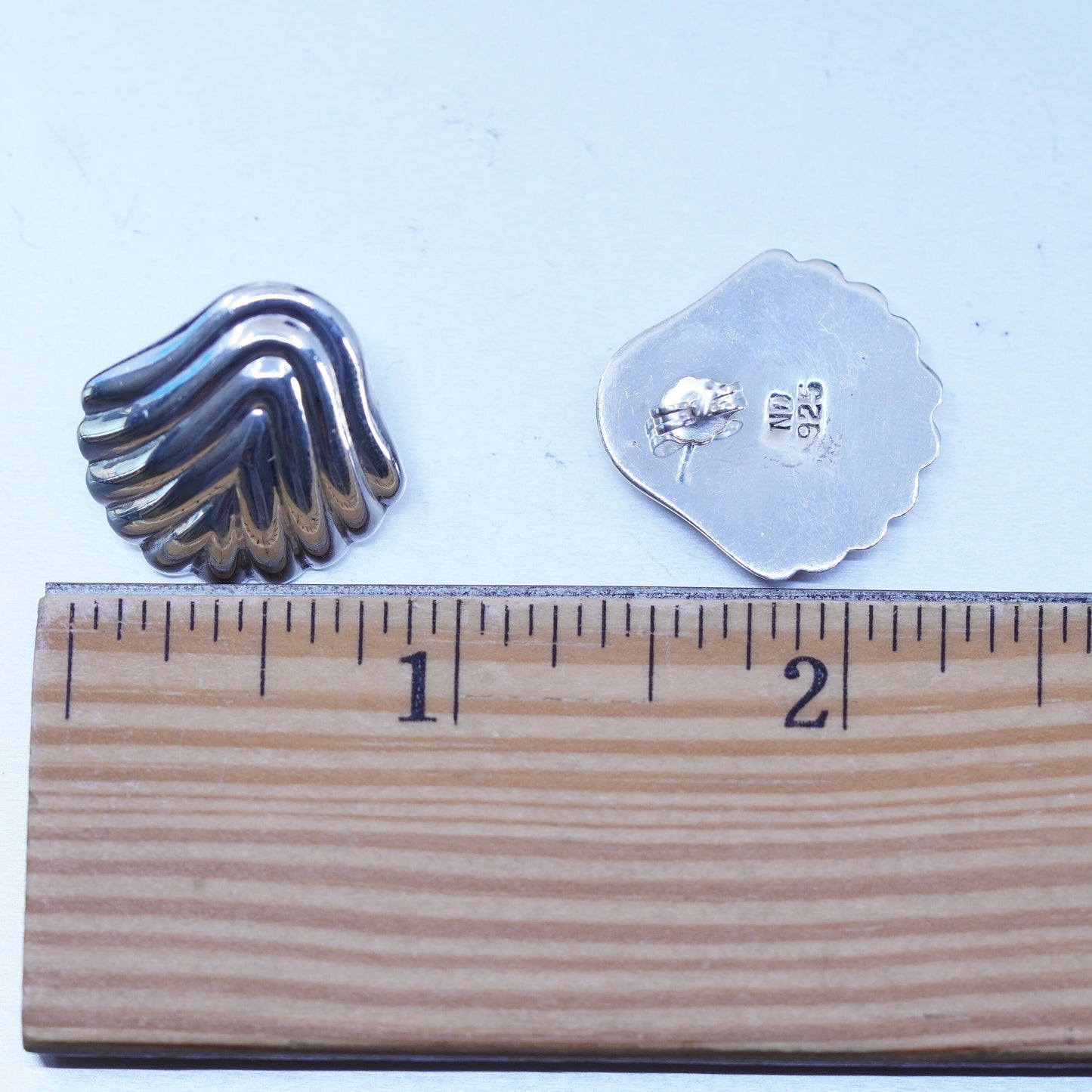 Vintage Sterling 925 silver handmade earrings, shell studs