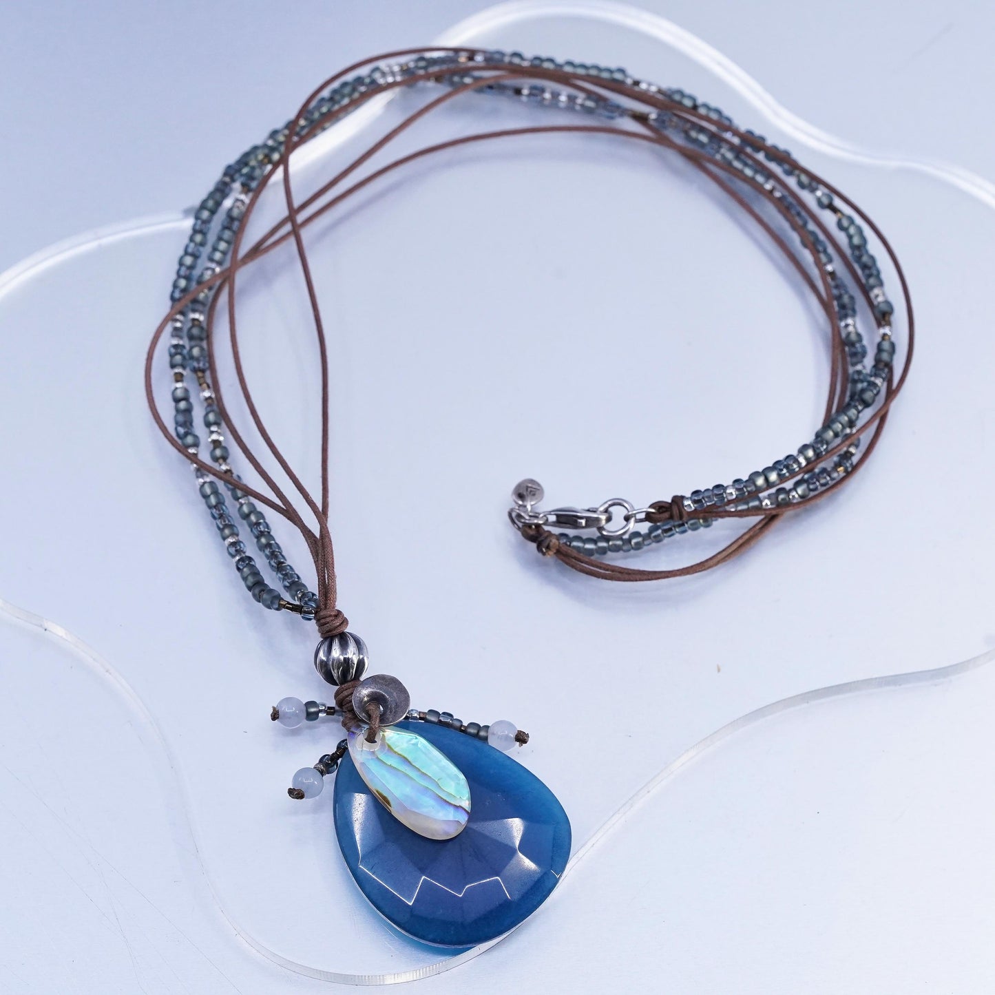 21", Silpada Necklace N2227 INDIGO Sterling Silver teardrop Blue Shell abalone