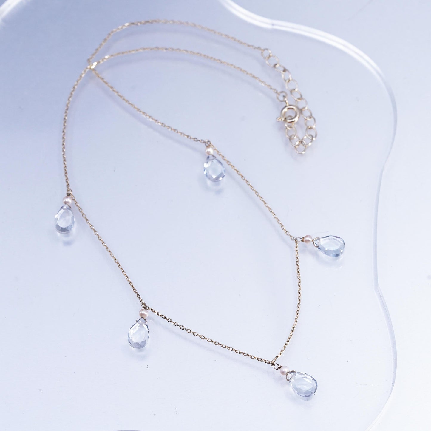 16+2" vermeil gold plated Sterling 925 silver circle necklace teardrop pendant