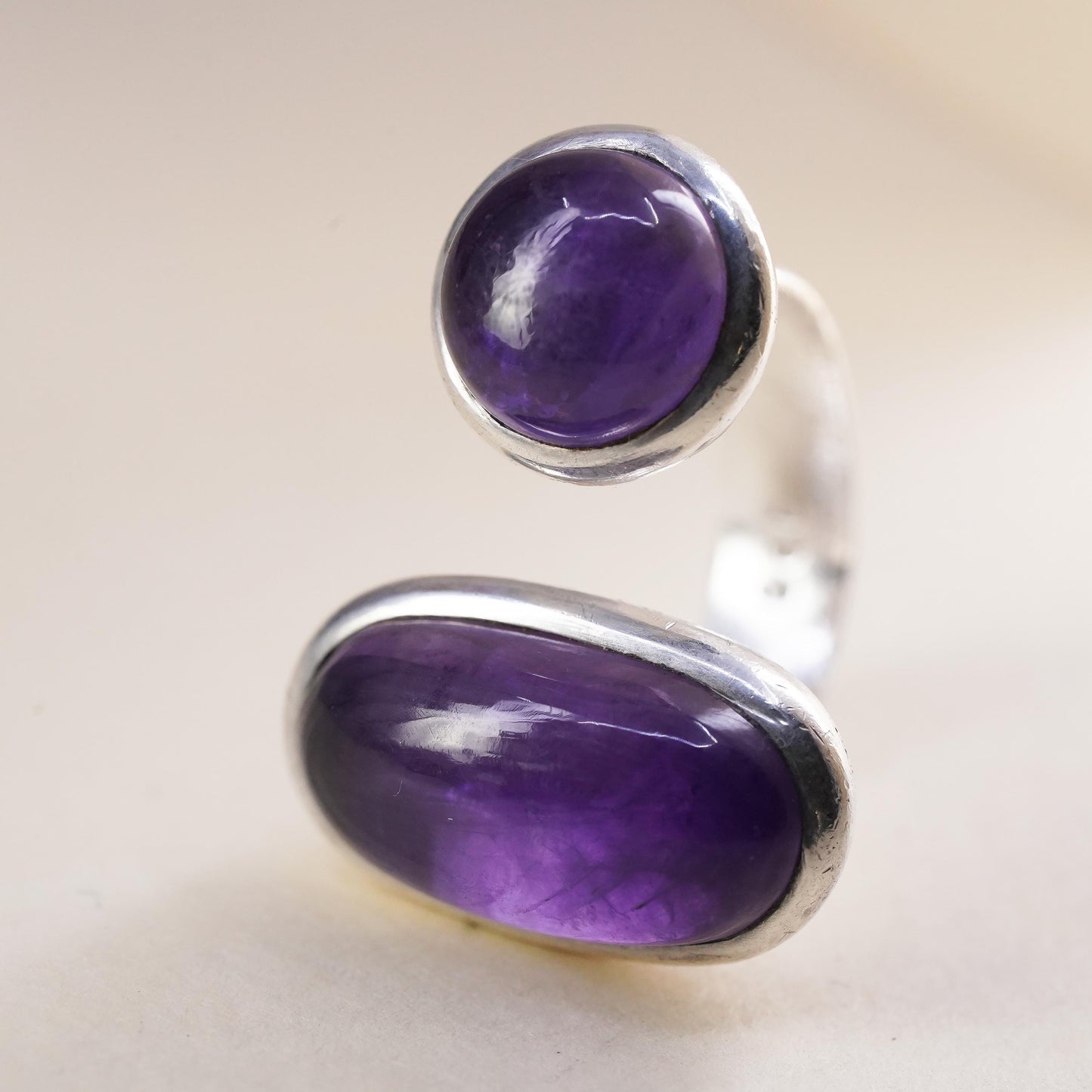 Size adjustable, southwestern Sterling silver ring, 925 band with amethyst
