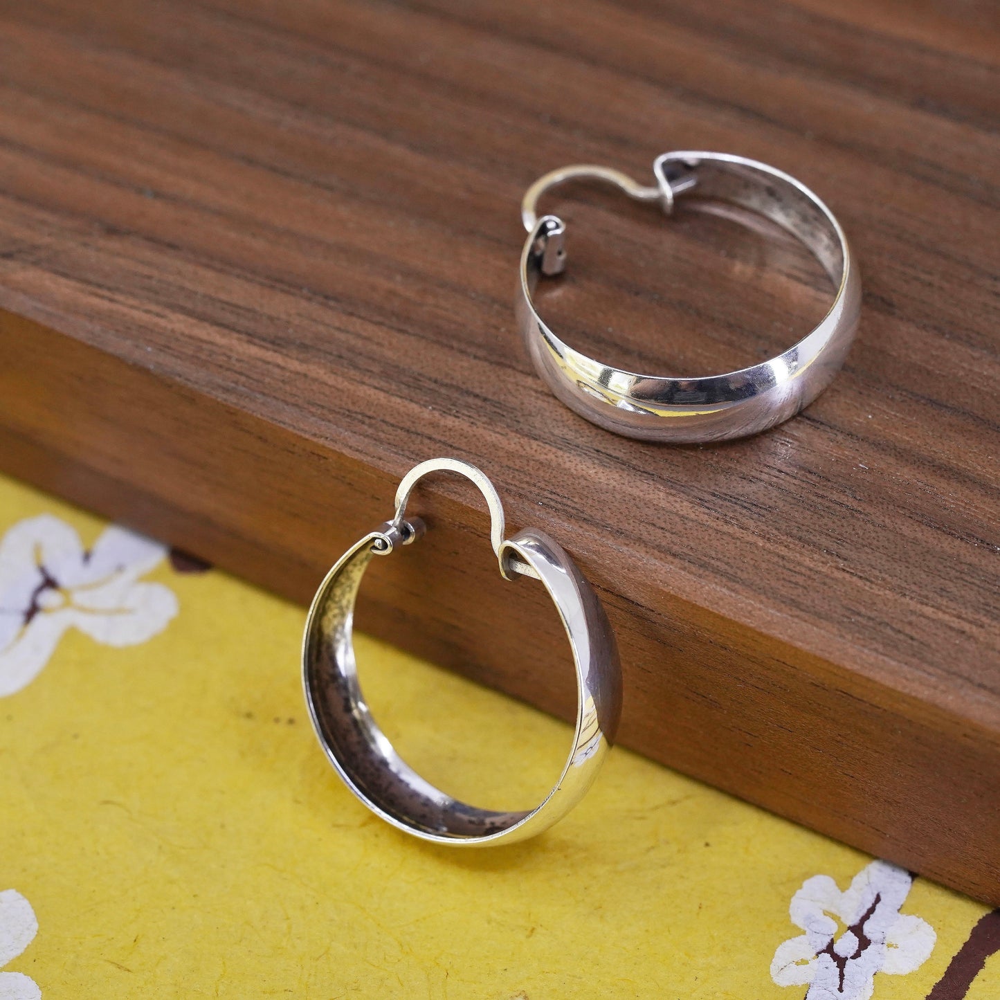 1", Sterling silver handmade hoop earrings, wide 925 silver huggie