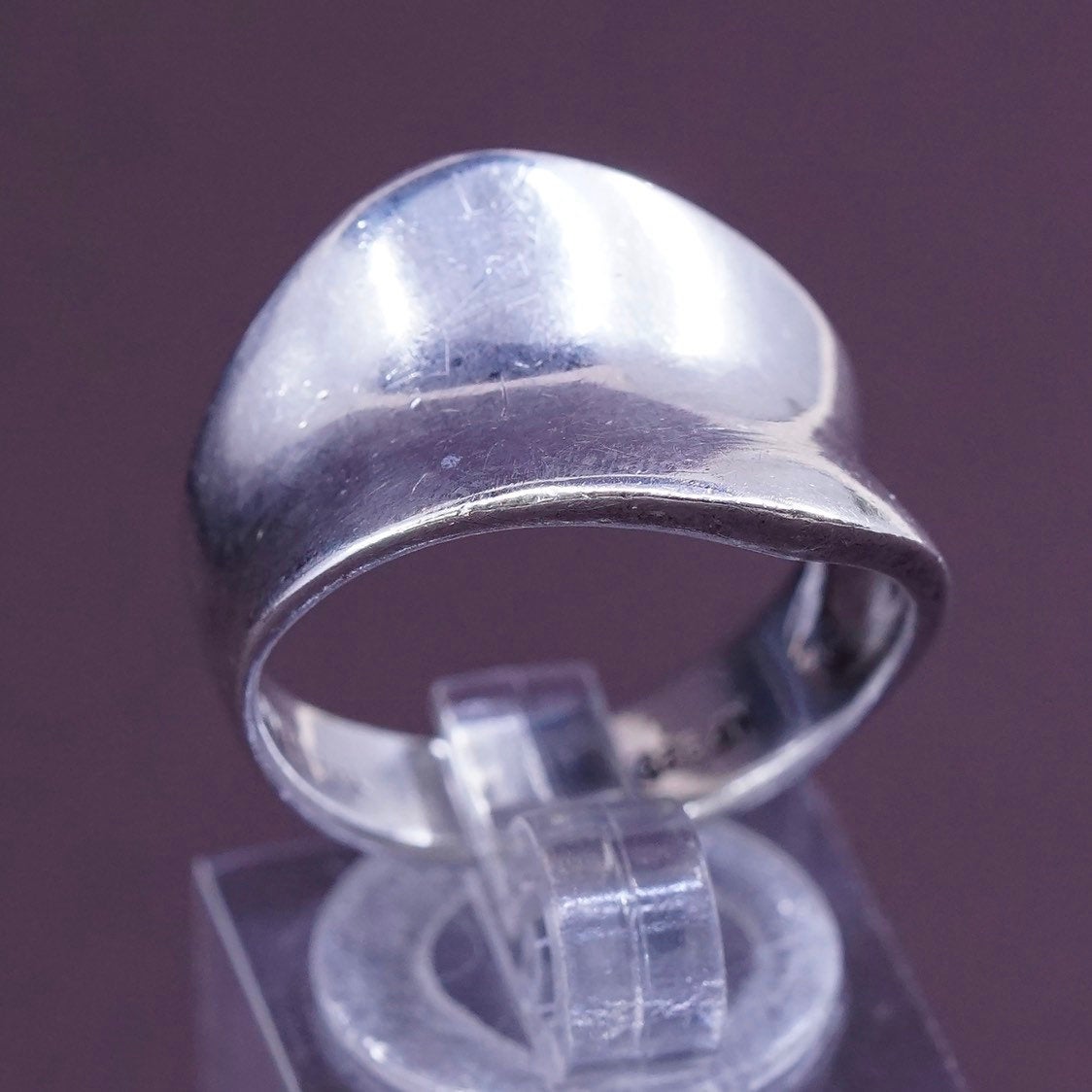 sz 7.75, vtg Sterling silver handmade ring, 925 ribbed band, minimalist