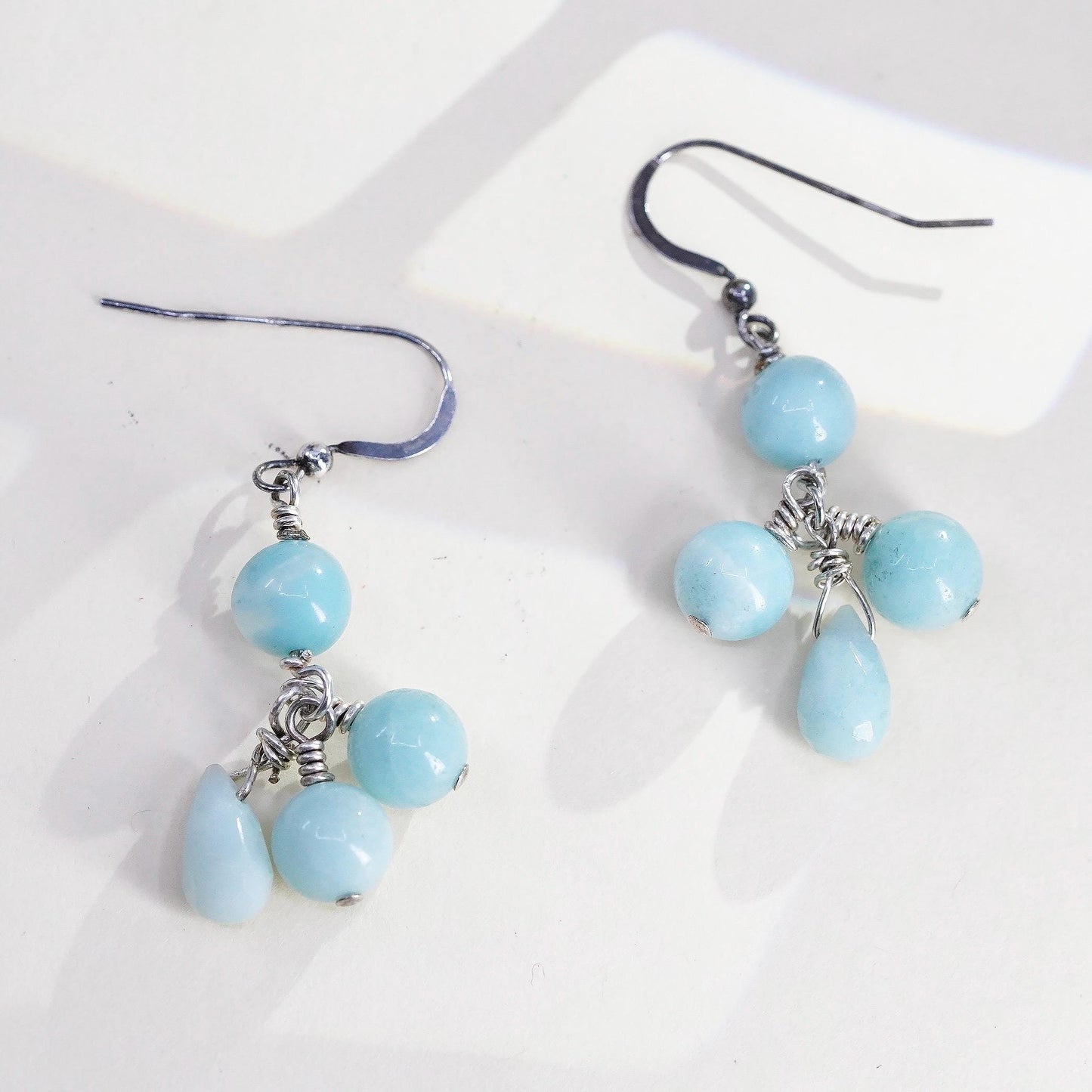 Vintage 925 Sterling silver handmade earrings with Larimar beads