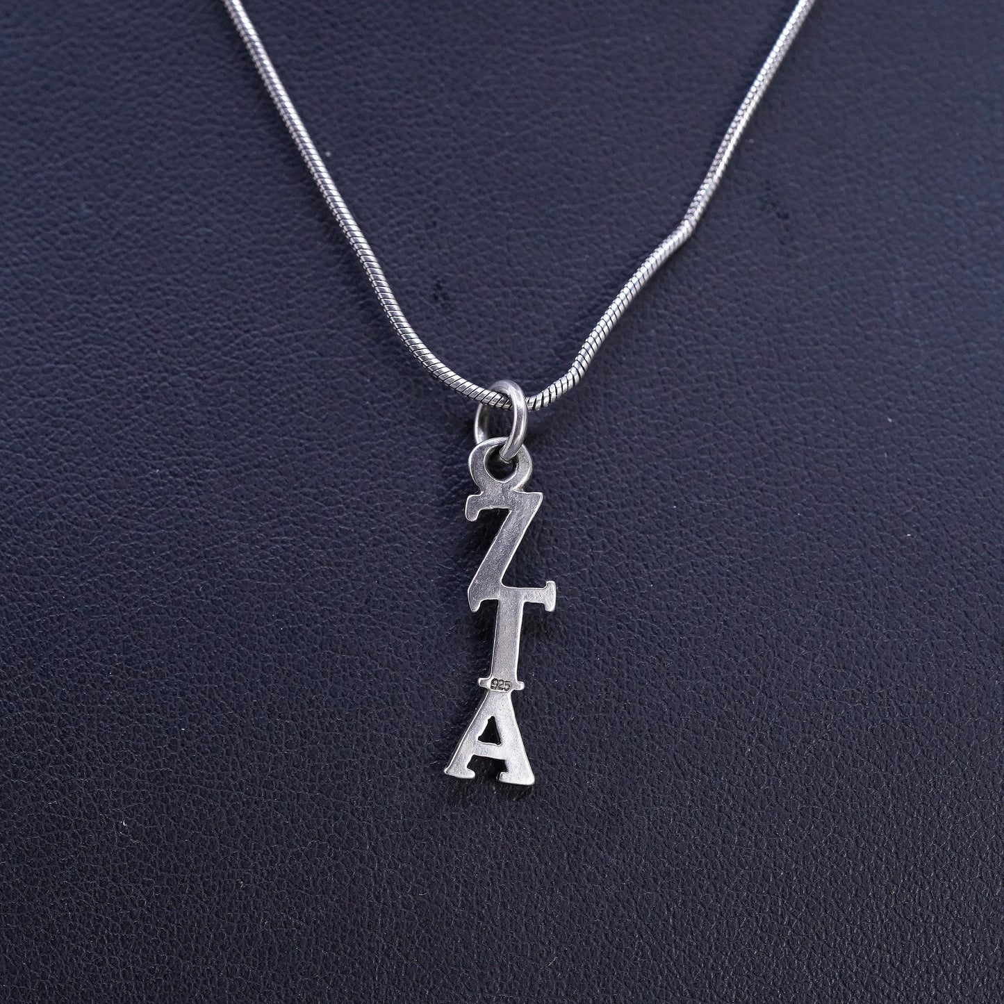 16", Sterling Silver 925 Zeta Tau Alpha ZTA Necklace 925 Greek Letter Charm