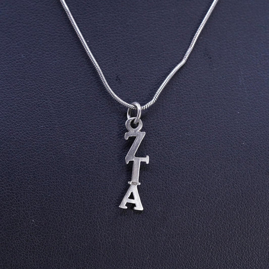 16", Sterling Silver 925 Zeta Tau Alpha ZTA Necklace 925 Greek Letter Charm