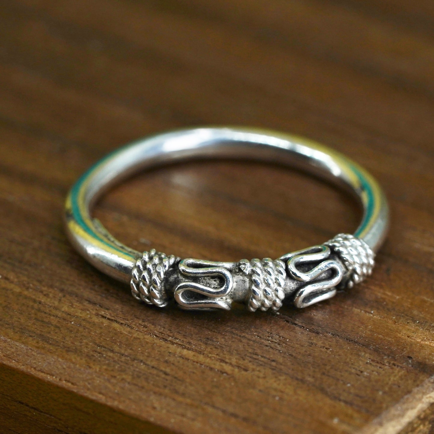 Size 5.5, sterling silver handmade ring, 925 stackable band with wired details