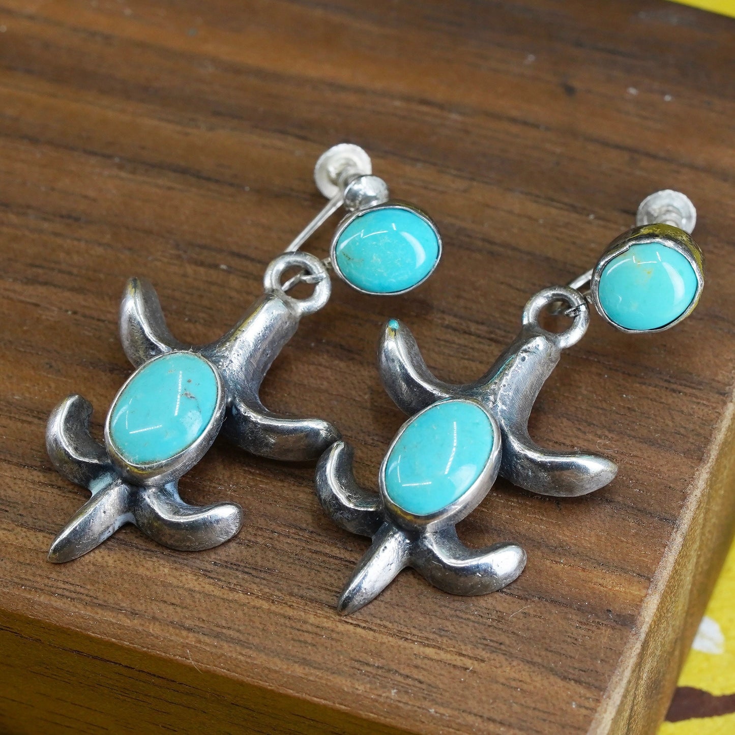 Vintage Sterling silver handmade earrings, 925 screw back with turquoise