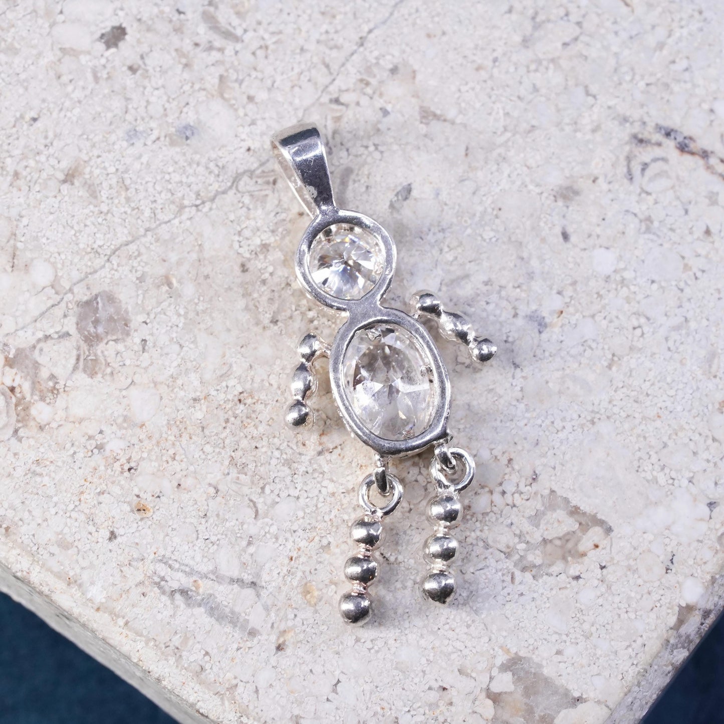 Sterling silver handmade birthstone pendant, 925 silver boy figure with crystal
